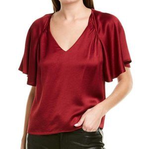 JOIE Burgundy Top In Garnet Flutter Sleeve